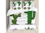 Abakuhaus Copripiumino Cactus, Motivo Floreale Messicano, Antiacaro, Adatto A Chi Soffre Di Allergie, Con Federe, 200 Cm X 200 Cm - 80 X 80 Cm, Verde-Rosa-Grigio