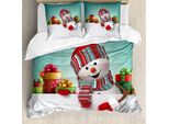Abakuhaus Copripiumino Natalizio, Pupazzo Di Neve E Scatole, Antiacaro, Adatto A Chi Soffre Di Allergie, Con Federe, 155 Cm X 220 Cm - 80 X 80 Cm, Multicolore