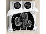Abakuhaus Copripiumino Cactus, Tema Pianta Saguaro, Antiacaro, Adatto A Chi Soffre Di Allergie, Con Federe, 155 Cm X 220 Cm - 80 X 80 Cm, Bianco E Nero