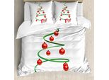 Abakuhaus Copripiumino Natalizio, Albero Di Natale Astratto, Antiacaro, Adatto A Chi Soffre Di Allergie, Con Federe, 200 Cm X 200 Cm - 80 X 80 Cm, Verde, Rosso, Bianco