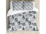 Abakuhaus Copripiumino Cavallo, Stile Hengst Sketch, Antiacaro, Adatto A Chi Soffre Di Allergie, Con Federe, 155 Cm X 220 Cm - 80 X 80 Cm, Grigio Chiaro, Bianco, Grigio