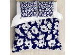 Abakuhaus Copripiumino Blu Navy E Bianco, Poppy Corsage, Antiacaro E Anallergico, Con Federe, 200 Cm X 200 Cm - 80 X 80 Cm, Blu Navy E Bianco