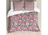 Abakuhaus Copripiumino Con Motivi Floreali, Bouquet Da Sposa Romantici, Antiacaro E Anallergico, Con Federe, 200 Cm X 200 Cm - 80 X 80 Cm, Corallo Scuro E Verde Chiaro