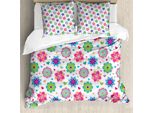 Abakuhaus Copripiumino Retrò, Camomilla E Cuori, Antiacaro, Adatto A Chi Soffre Di Allergie, Con Federe, 155 Cm X 220 Cm - 80 X 80 Cm, Multicolore