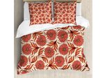 Abakuhaus Copripiumino Corallo, Motivi Gerbera Nostalgici, Antiacaro, Adatto A Chi Soffre Di Allergie, Con Federe, 155 Cm X 220 Cm - 80 X 80 Cm, Corallo Scuro Vermiglio