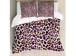 Abakuhaus Copripiumino Africano, Motivo Safari Leopardo, Antiacaro, Adatto A Chi Soffre Di Allergie, Con Federe, 200 Cm X 200 Cm - 80 X 80 Cm, Magenta Viola Calendula