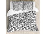 Abakuhaus Copripiumino Bianco E Nero, Disegno Floreale, Antiacaro, Adatto A Chi Soffre Di Allergie, Con Federe, 155 Cm X 220 Cm - 80 X 80 Cm, Bianco E Nero