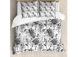 Abakuhaus Copripiumino Bianco E Nero, Botanischer Flora, Antiacaro, Adatto A Chi Soffre Di Allergie, Con Federe, 155 Cm X 220 Cm - 80 X 80 Cm, Bianco E Nero
