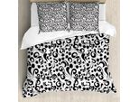 Abakuhaus Copripiumino Bianco E Nero, Motivo A Foglie Ricci, Antiacaro E Anallergico, Con Federe, 155 Cm X 220 Cm - 80 X 80 Cm, Bianco E Nero