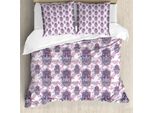 Abakuhaus Copripiumino Hamsa, Foglie Sfumate E Cerchi, Antiacaro E Anallergico, Con Federe, 200 Cm X 200 Cm - 80 X 80 Cm, Rosa Shocking E Lavanda