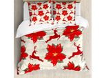 Abakuhaus Copripiumino Natalizio, Poinsettia-Ren, Antiacaro, Adatto A Chi Soffre Di Allergie, Con Federe, 155 Cm X 220 Cm - 80 X 80 Cm, Rosso Rubino Beige