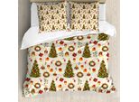 Abakuhaus Copripiumino Natalizio, Alberi E Campane Cartoon, Antiacaro E Anallergico, Con Federe, 155 Cm X 220 Cm - 80 X 80 Cm, Multicolore