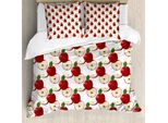 Abakuhaus Copripiumino Apple, Vintage Harvest, Antiacaro, Adatto A Chi Soffre Di Allergie, Con Federe, 200 Cm X 200 Cm - 80 X 80 Cm, Rubino-Felce-Verde-Crema