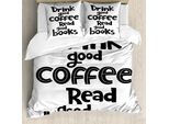 Abakuhaus Copripiumino, Caffè E Libri, Antiacaro, Adatto A Chi Soffre Di Allergie, Con Federe, 155 Cm X 220 Cm - 80 X 80 Cm, Bianco E Nero