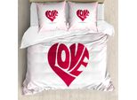 Abakuhaus Copripiumino Love, Sfondo Decorato Con Cuori, Antiacaro, Adatto A Chi Soffre Di Allergie, Con Federe, 155 Cm X 220 Cm - 80 X 80 Cm, Rosa Pallido, Rosso, Bianco