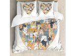 Abakuhaus Copripiumino Per Amanti Dei Gatti, Cornice A Forma Di Cuore, Antiacaro, Adatto A Chi Soffre Di Allergie, Con Federe, 155 Cm X 220 Cm - 80 X 80 Cm, Multicolore