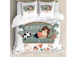 Abakuhaus Copripiumino Per Gattini, Ragazza Che Dorme Con Gatto, Antiacaro, Adatto A Chi Soffre Di Allergie, Con Federe, 200 Cm X 200 Cm - 80 X 80 Cm, Multicolore