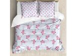 Abakuhaus Copripiumino Per Amanti Dei Gatti, Romantici Gattini Rosa, Antiacaro, Adatto A Chi Soffre Di Allergie, Con Federe, 155 Cm X 220 Cm - 80 X 80 Cm, Grigio Chiaro Rosa