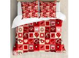 Abakuhaus Rosso Copripiumino, Tema San Valentino Cuori, Antiacaro, Adatto A Chi Soffre Di Allergie, Con Federe, 200 Cm X 200 Cm - 80 X 80 Cm, Corallo Rosso Beige