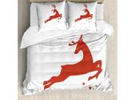 Abakuhaus Rosso Copripiumino, Jumping Reindeer Sterne, Antiacaro, Adatto A Chi Soffre Di Allergie, Con Federe, 155 Cm X 220 Cm - 80 X 80 Cm, Rosso-Bianco