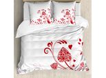 Abakuhaus Rosso Copripiumino, Garten-Romance Herz, Antiacaro, Adatto A Chi Soffre Di Allergie, Con Federe, 200 Cm X 200 Cm - 80 X 80 Cm, Rosso-Bianco