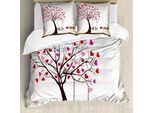 Abakuhaus Copripiumino, Uccellini Su Un Albero A Forma Di Cuore, Antiacaro, Adatto A Chi Soffre Di Allergie, Con Federe, 200 Cm X 200 Cm - 80 X 80 Cm, Multicolore