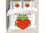 Abakuhaus Copripiumino Liebe, Divertente Rana Cartoon, Antiacaro, Adatto A Chi Soffre Di Allergie, Con Federe, 155 Cm X 220 Cm - 80 X 80 Cm, Verde Lime Vermiglio