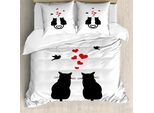 Abakuhaus Copripiumino Love, Gatti Nel Cuore Dell'amore, Antiacaro, Adatto A Chi Soffre Di Allergie, Con Federe, 200 Cm X 200 Cm - 80 X 80 Cm, Rosso, Nero, Bianco
