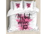 Abakuhaus Copripiumino Love, Calligrafia Romantica, Antiacaro, Adatto A Chi Soffre Di Allergie, Con Federe, 155 Cm X 220 Cm - 80 X 80 Cm, Rosa-Nero-Bianco