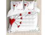 Abakuhaus Copripiumino, Dente Di Leone Con Cuori, Antiacaro, Adatto A Chi Soffre Di Allergie, Con Federe, 200 Cm X 200 Cm - 80 X 80 Cm, Rosso Nero Bianco