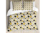 Abakuhaus Copripiumino Giallo, Stelle Retrò A Pois, Antiacaro, Adatto A Chi Soffre Di Allergie, Con Federe, 200 Cm X 200 Cm - 80 X 80 Cm, Marigold Nero Bianco