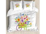 Abakuhaus Copripiumino Con Motivi Floreali, Carriola Con Fiori, Antiacaro, Adatto A Chi Soffre Di Allergie, Con Federe, 200 Cm X 200 Cm - 80 X 80 Cm, Multicolore