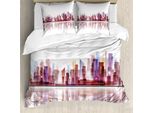 Abakuhaus Copripiumino Stadt, Silhouette Di Grattacieli, Antiacaro, Adatto A Chi Soffre Di Allergie, Con Federe, 155 Cm X 220 Cm - 80 X 80 Cm, Multicolore