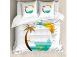 Abakuhaus Set Copripiumino Per Letti Matrimoniali, Paradiso Tropicale Estate, Antiacaro Adatto A Chi Soffre Di Allergie Con Federe, Turchese Calendula Marrone