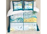 Abakuhaus Copripiumino Da Spiaggia, Tema Marittimo Onde, Antiacaro, Adatto A Chi Soffre Di Allergie, Con Federe, 155 Cm X 220 Cm - 80 X 80 Cm, Blu Beige Verde