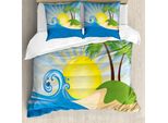 Abakuhaus Copripiumino Da Spiaggia, Sun Rays Tropical Island, Antiacaro, Adatto A Chi Soffre Di Allergie, Con Federe, 155 Cm X 220 Cm - 80 X 80 Cm, Blu Giallo Verde