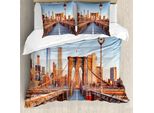 Abakuhaus Copripiumino, Brooklyn Bridge Manhattan, Antiacaro, Adatto A Chi Soffre Di Allergie, Con Federe, 155 Cm X 220 Cm - 80 X 80 Cm, Arancione, Azzurro, Grigio