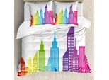 Abakuhaus Copripiumino Città, Skyline Colorato Città, Antiacaro Adatto A Chi Soffre Di Allergie Con Federe, 200 Cm X 200 Cm - 80 X 80 Cm, Multicolore
