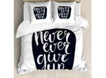 Copripiumino Motivazionale Abakuhaus, Never Ever Give, Antiacaro, Adatto A Chi Soffre Di Allergie, Con Federe, 200 Cm X 200 Cm - 80 X 80 Cm, Blu Scuro E Bianco