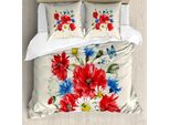 Abakuhaus Copripiumino Con Fiori, Papaveri Vintage E Margherite, Antiacaro E Anallergico, Con Federe, 155 Cm X 220 Cm - 80 X 80 Cm, Multicolore