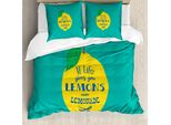 Abakuhaus Copripiumino Motivazionale, Make Lemonade, Antiacaro, Adatto A Chi Soffre Di Allergie, Con Federe, 200 Cm X 200 Cm - 80 X 80 Cm, Turchese Blu Navy