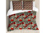 Abakuhaus Copripiumino Mohn, Modern Flower Garden, Antiacaro, Adatto A Chi Soffre Di Allergie, Con Federe, 155 Cm X 220 Cm - 80 X 80 Cm, Grigio, Rosso, Beige
