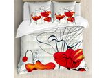Abakuhaus Copripiumino Mohn, Rosette A Righe, Antiacaro, Adatto A Chi Soffre Di Allergie, Con Federe, 200 Cm X 200 Cm - 80 X 80 Cm, Rosso Pallido Blu Beige