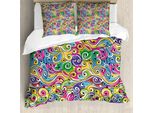 Abakuhaus Copripiumino Welle, Funky Doodle Summer Art, Antiacaro, Adatto A Chi Soffre Di Allergie, Con Federe, 155 Cm X 220 Cm - 80 X 80 Cm, Multicolore