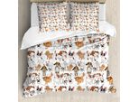 Abakuhaus Copripiumino Per Amanti Dei Cani, Composizione Cartoon, Antiacaro, Adatto A Chi Soffre Di Allergie, Con Federe, 200 Cm X 200 Cm - 80 X 80 Cm, Multicolore