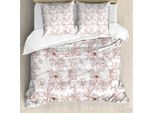 Abakuhaus Set Copripiumino Rosso E Bianco Per Letti Matrimoniali, Peonie Rustiche, Antiacaro, Adatto A Chi Soffre Di Allergie, Con Federe, Rosso Bordeaux E Bianco