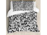 Abakuhaus Copripiumino Bianco E Nero, Ritratto, Antiacaro, Adatto A Chi Soffre Di Allergie, Con Federe, 155 Cm X 220 Cm - 80 X 80 Cm, Bianco E Nero