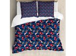 Abakuhaus Copripiumino Autos, Racing Automobil-Sport, Antiacaro, Adatto A Chi Soffre Di Allergie, Con Federe, 200 Cm X 200 Cm - 80 X 80 Cm, Blu Navy-Rosso-Nero