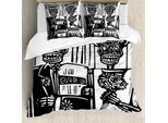 Abakuhaus Giorno Dei Morti Copripiumino, Sposa E Sposo, Antiacaro, Adatto A Chi Soffre Di Allergie, Con Federe, 155 Cm X 220 Cm - 80 X 80 Cm, Bianco E Nero