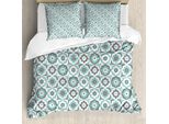 Abakuhaus Copripiumino Quatrefoil, Fiori Retrò Color Pastello, Antiacaro, Adatto A Chi Soffre Di Allergie, Con Federe, 155 Cm X 220 Cm - 80 X 80 Cm, Turchese, Grigio, Bianco